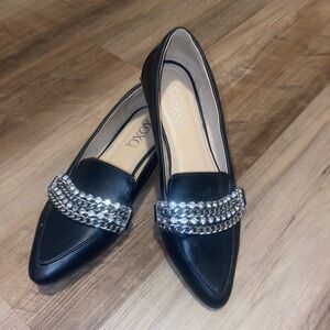 XOXO Black Flats with Silver Chain & Rhinestone Detail